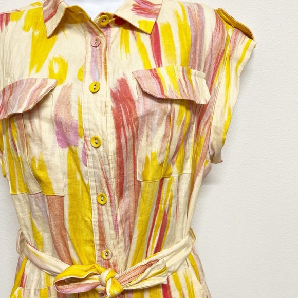 Little Lies Womens Colorful Ikat Painterly Print Linen Cap Sleeve Pant Jumpsuit - Picture 3 of 8